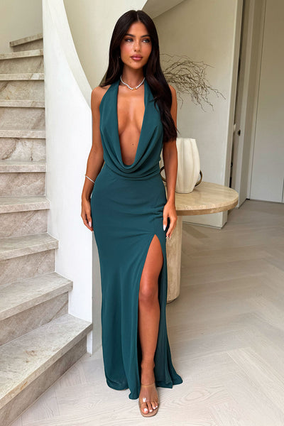 Amedeo Plunge Halter Neck Maxi Dress Emerald – Thats So Fetch US