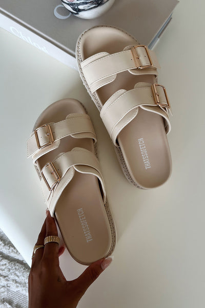 Eytys Capri CCE Cream Platform Sandals Mens 7.5 Buckle Strap Slides Chunky Mules Eytys Capri Sandals Eytys Unisex Capri Shitake Sandals main image 2