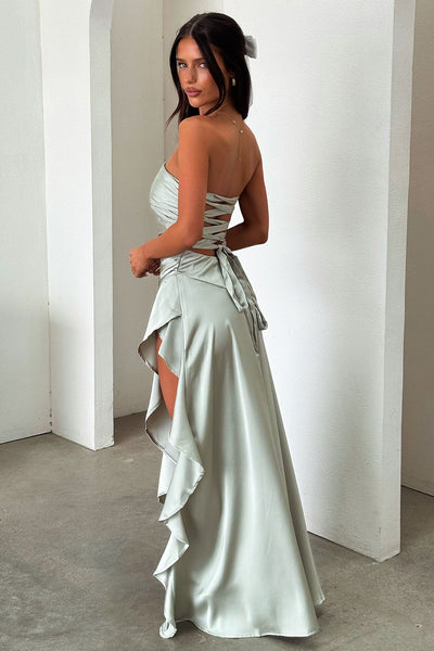 carly maxi dress Maxi Dress Sage Long Dress Carly Strapless Satin Maxi Dress