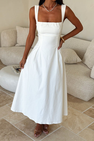 square neck white midi dress Grad | | Graduation Dress | Short Graduation Dress | Graduation Dress for Women | 10 Size:24