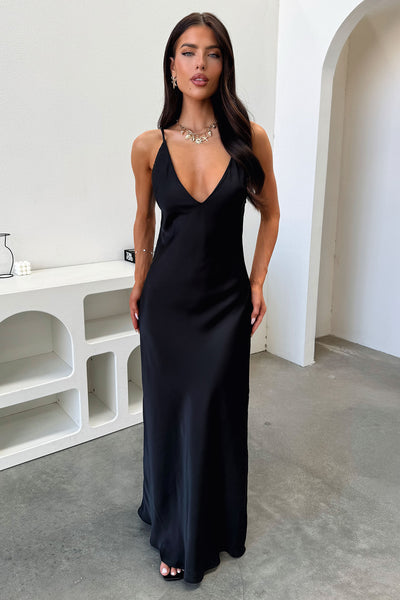 luxe only satin maxi dress black The Felicity Strapless Satin Maxi Dress Black