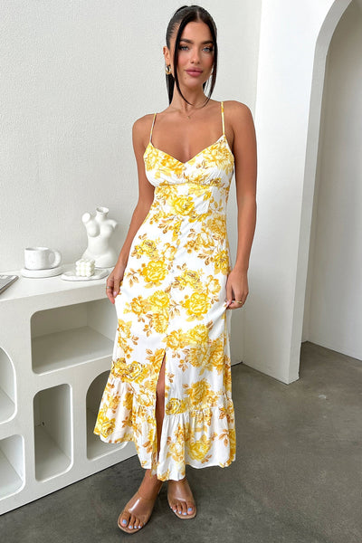 yellow floral dress maxi Long Dress Dilara Maxi Dress Size 12 outfits 70% Viscose / 30% Color:Cobblestone Heather How Long Does It