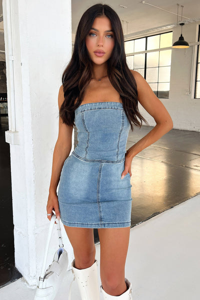 Mini Dress Blue Robbie Denim Dress Size 10