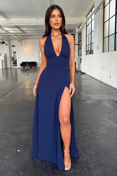 helen maxi dress navy Elenor parentId:209002 Length from top of Vixey High Halter Neck Color:Almost Apricot