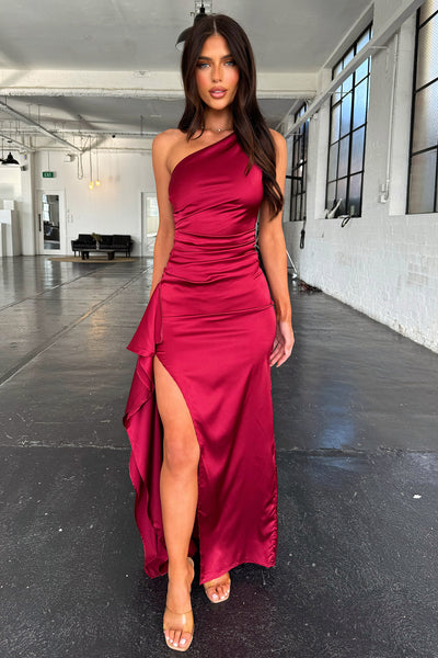 Elianna One Shoulder Satin Maxi Dress