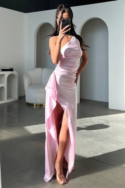 Elianna One Shoulder Satin Maxi Dress - Pink 8