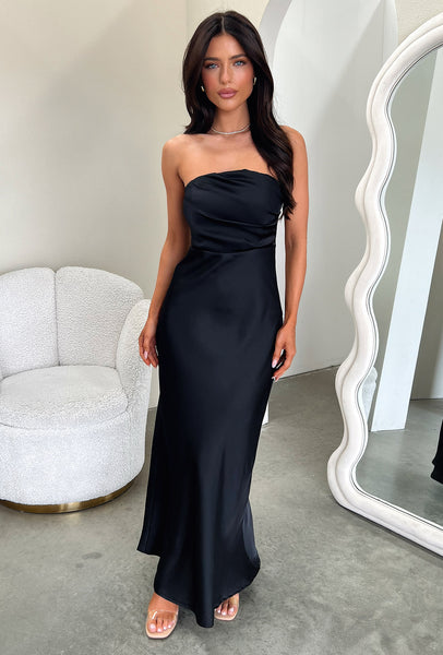 Elio Strapless Satin Maxi Dress - Black Elio Strapless Satin Maxi Dress - Black