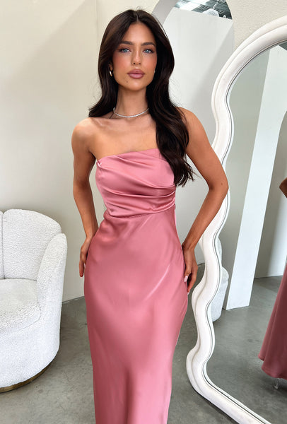 Maxi Dress Rose Long Dress Elio Strapless Satin Maxi Dress Size 4