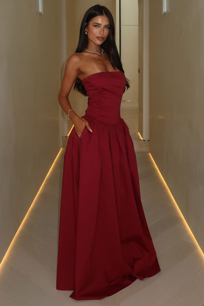 Thats So Fetch | Iridessa Strapless Maxi Dress | Burgundy