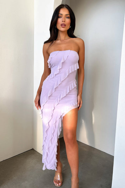 Jadore Strapless Ruffle Midi Dress - Lilac – Thats So Fetch US
