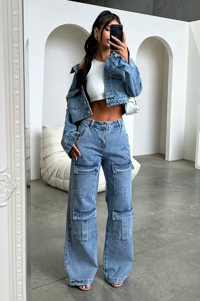 Adalia Mid Rise Wide Leg Jeans - Blue – Thats So Fetch US