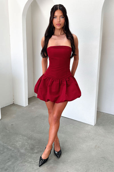 trouble red mini dress Short Homecoming | Hoco Dresses | Burgundy | Kloe Bubble Skirt Strapless Dress - Burgundy | 2 dev-position-la-vacacion:number:64 Size:US 16 / UK 20 Dove Grace Pussy-Bow Maxi Fully lined
