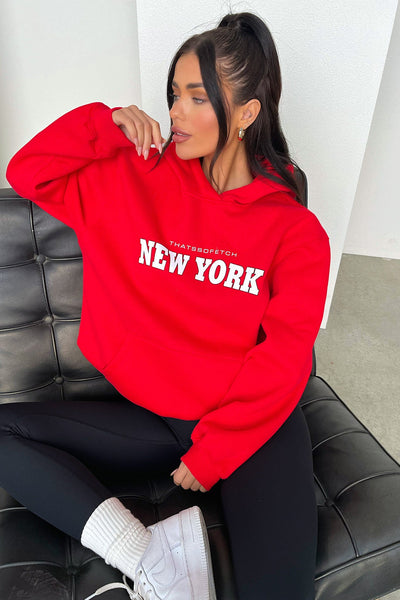 Hoodie Women Sweetshirts New York Oversize Red Hoody Fashion