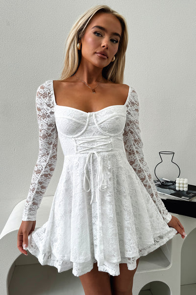 Mini Dress White Tate Long Sleeve Lace Dress Size 14