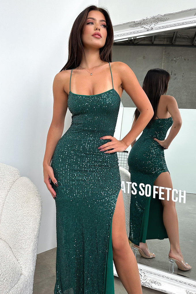 Alina Maxi Dress - Emerald Sequin