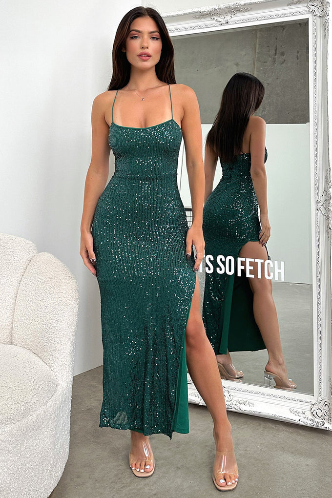 Alina Maxi Dress - Emerald Sequin