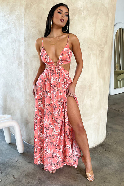 Kritika Maxi Dress Coral Pink Floral Thats So Fetch US