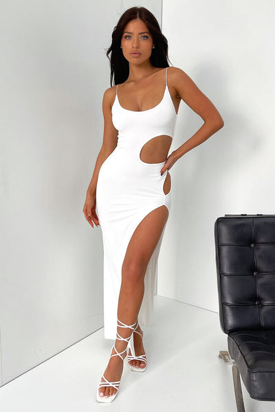 chinese dress ladies White Maxi Dress Cut Out Detail
