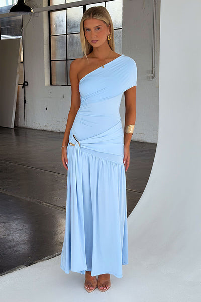 Aveline Strapless Wrap Maxi Dress - Blue