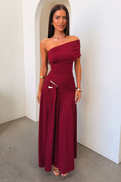 Aveline Strapless Wrap Maxi Dress - Burgundy