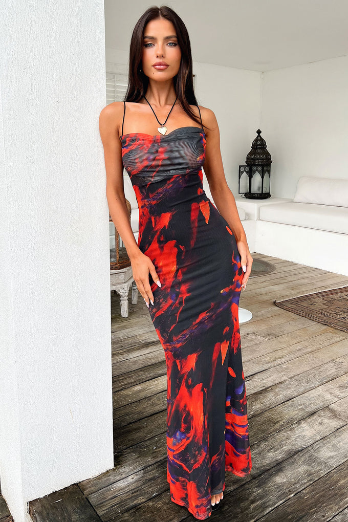 Barb Mesh Maxi Dress - Black/Red Barb Mesh Maxi Dress - Black/Red