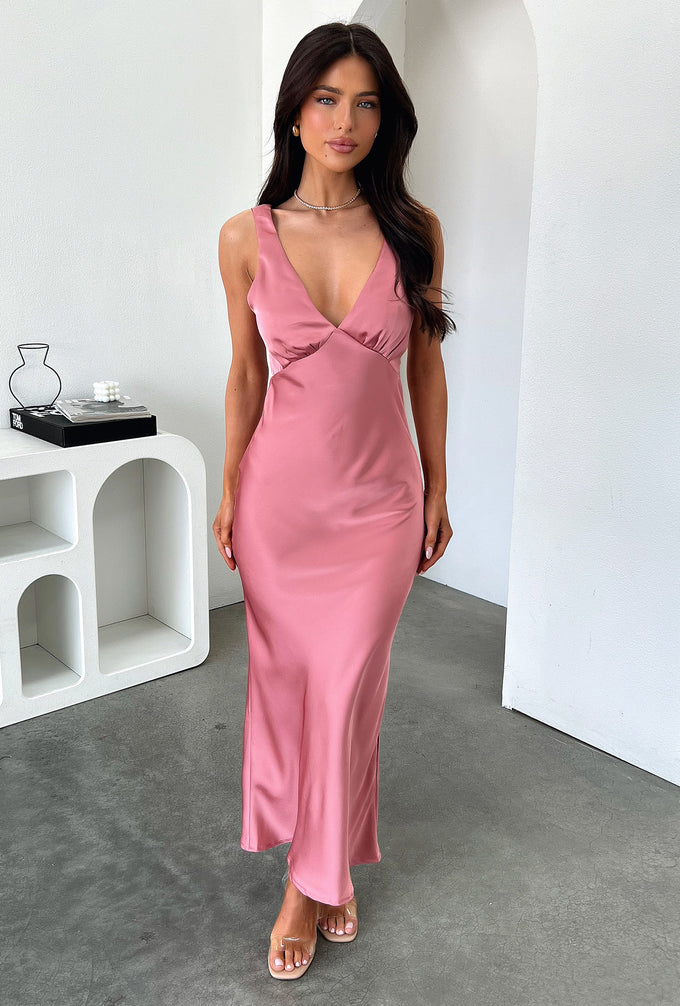 Thats So Fetch | Delayne V-Neck Satin Midi Dress | Rose | 0 Thats So Fetch | Delayne V-Neck Satin Midi Dress | Rose | 0
