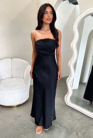 Maxi Dress Black Long Dress Elio Strapless Satin Maxi Dress Size 0