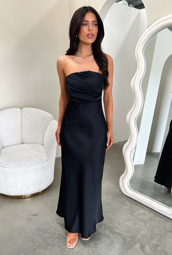 Maxi Dress Black Long Dress Elio Strapless Satin Maxi Dress Size 0 Maxi Dress Black Long Dress Elio Strapless Satin Maxi Dress Size 0