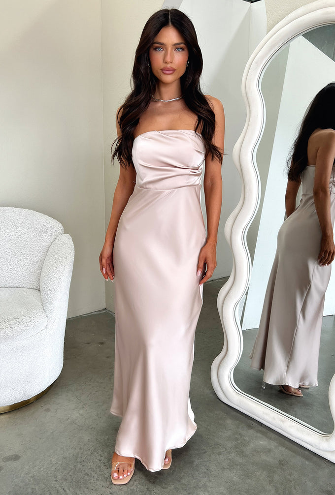 Elio Strapless Satin Maxi Dress - Champagne 2 Elio Strapless Satin Maxi Dress - Champagne 2