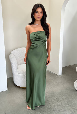 strapless green long dress Green Long Satin Strapless Split Dress main image 0