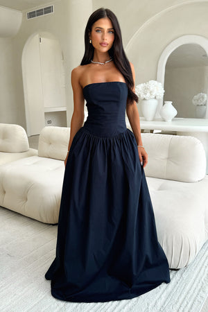 blue satin strapless maxi dress Maxi Dress Navy Long Dress Iridessa Strapless Maxi Dress Size 4