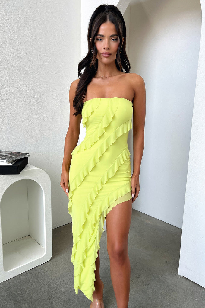 Midi Dresses Jadore Strapless Ruffle Midi Dress lime Size 10 Midi Dresses Jadore Strapless Ruffle Midi Dress lime Size 10