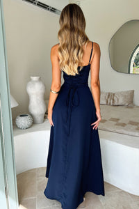 maguire maxi dress navy Princess Polly Maguire Satin Maxi Dress in Blue