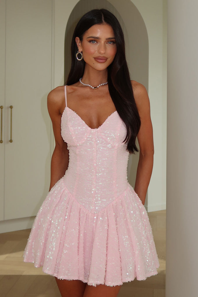 Mercedes Sequin Mini Dress - Baby Pink Thats So Fetch US Mercedes Sequin Mini Dress - Baby Pink Thats So Fetch US