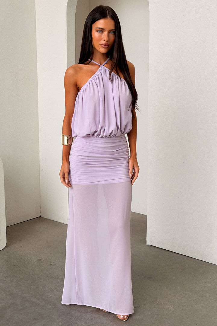 Milly Halter Neck Maxi Dress - Purple