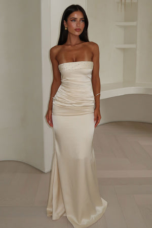 own the night strapless maxi dress lulus Prom Dress | Formal Dress | Maxi Dress | Prom Gown | Champagne | 0 | Ophelia Strapless Embellished Satin Maxi Dress - Champagne