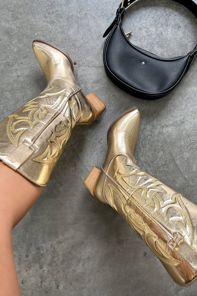 Ranger Cowboy Boots - Gold metalic