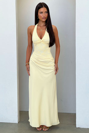 yellow dress halter neck Sable Halter Neck Lace Maxi Dress