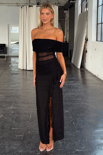 Saylor Off-Shoulder Mesh Maxi Dress - Black