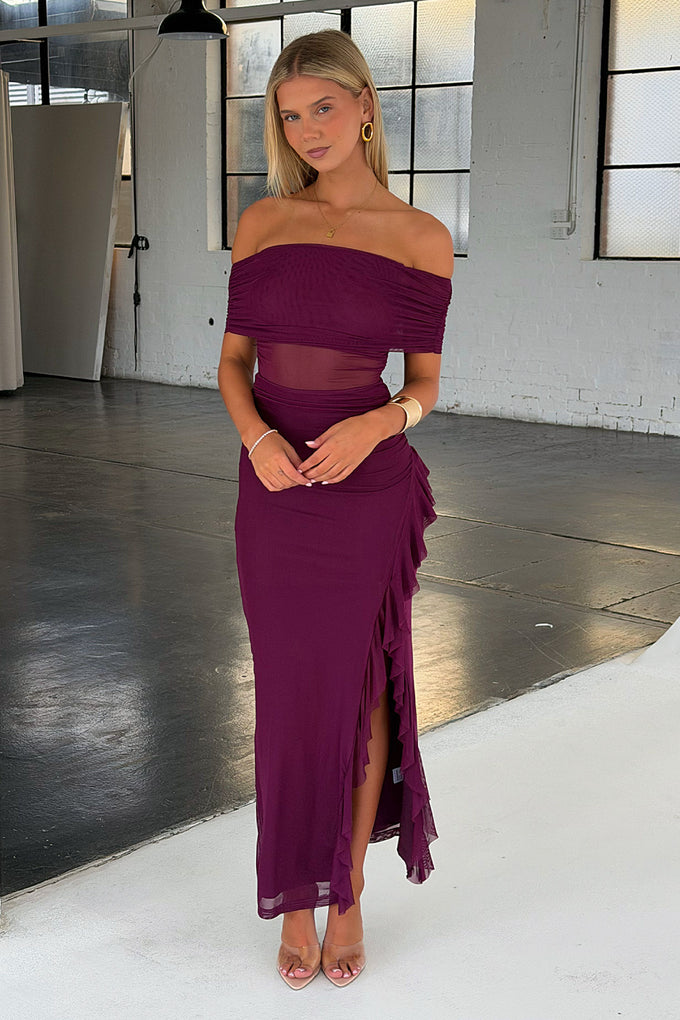 Saylor Off-Shoulder Mesh Maxi Dress