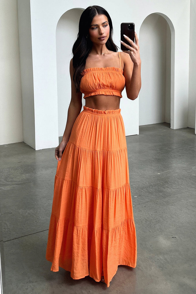 Maxi Skirts Selina Tiered Maxi Skirt Orange Size 12 Maxi Skirts Selina Tiered Maxi Skirt Orange Size 12