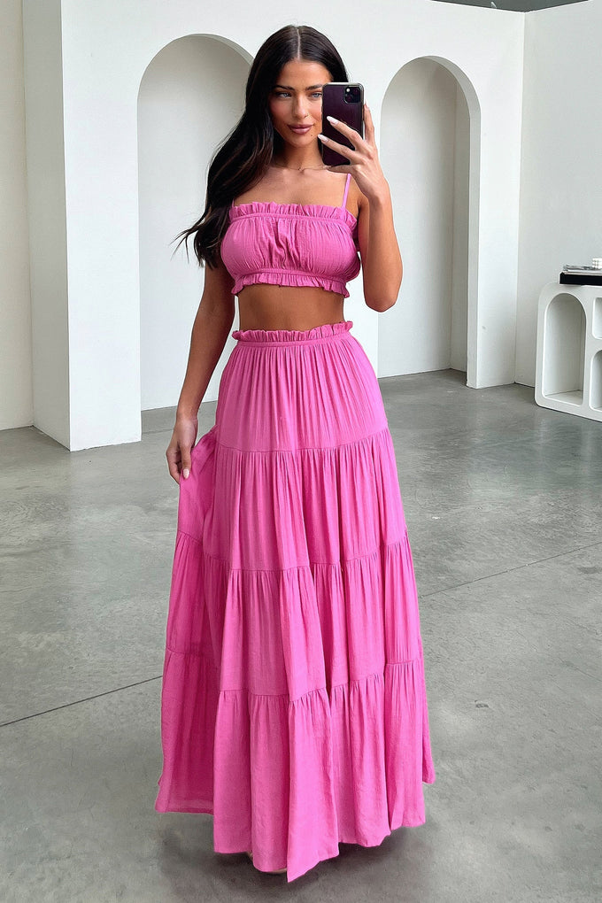 Clothing Caribbean Floral Dresses 186735 Selina Tiered Maxi Skirt Pink Clothing Caribbean Floral Dresses 186735 Selina Tiered Maxi Skirt Pink