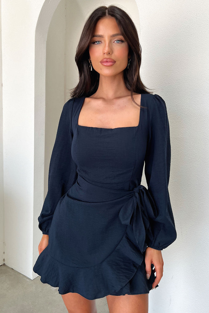 Silvana Long Sleeve Wrap Mini Dress Navy - Main Image