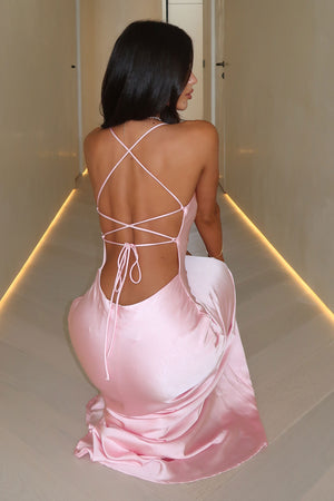 Thats So Fetch | Starlette Cowl Neck Satin Maxi Dress - Pink | Pink
