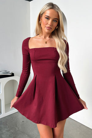 bilbao long sleeve mini dress burgundy The Best Intentions Long Sleeve Mini Dress Burgundy main image 1