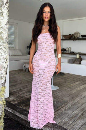knee length dresses for ladies Veronica Pink Mesh Ruched Maxi Dress main image 0