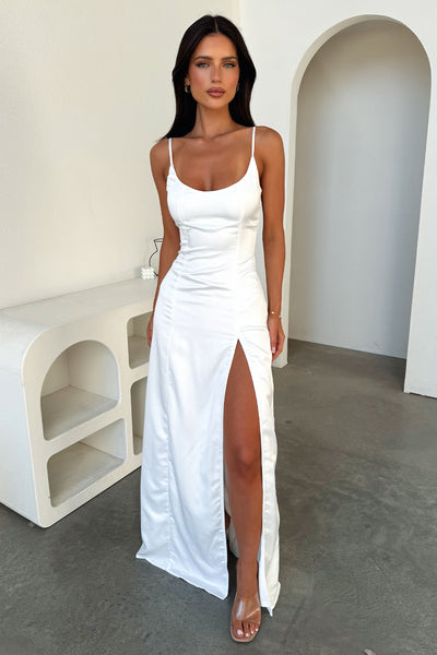 Summer Wedding Guest Dress | Violetta Scoop Neck Satin Maxi Dress - Pink