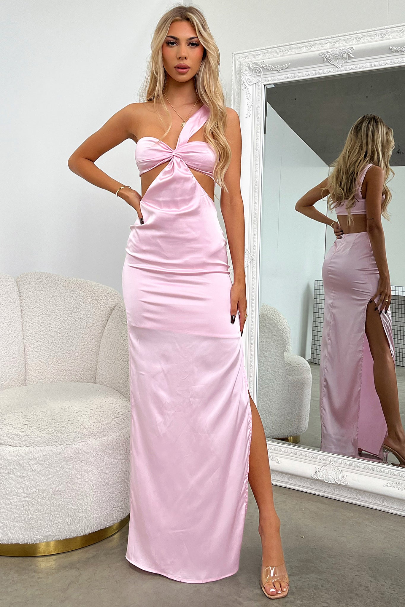 Alexia One Shoulder Satin Maxi Dress - Pink – Thats So Fetch US