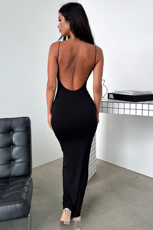 chinese dress ladies Black Open Tie Back Spaghetti Strap Maxi Dress main image 0