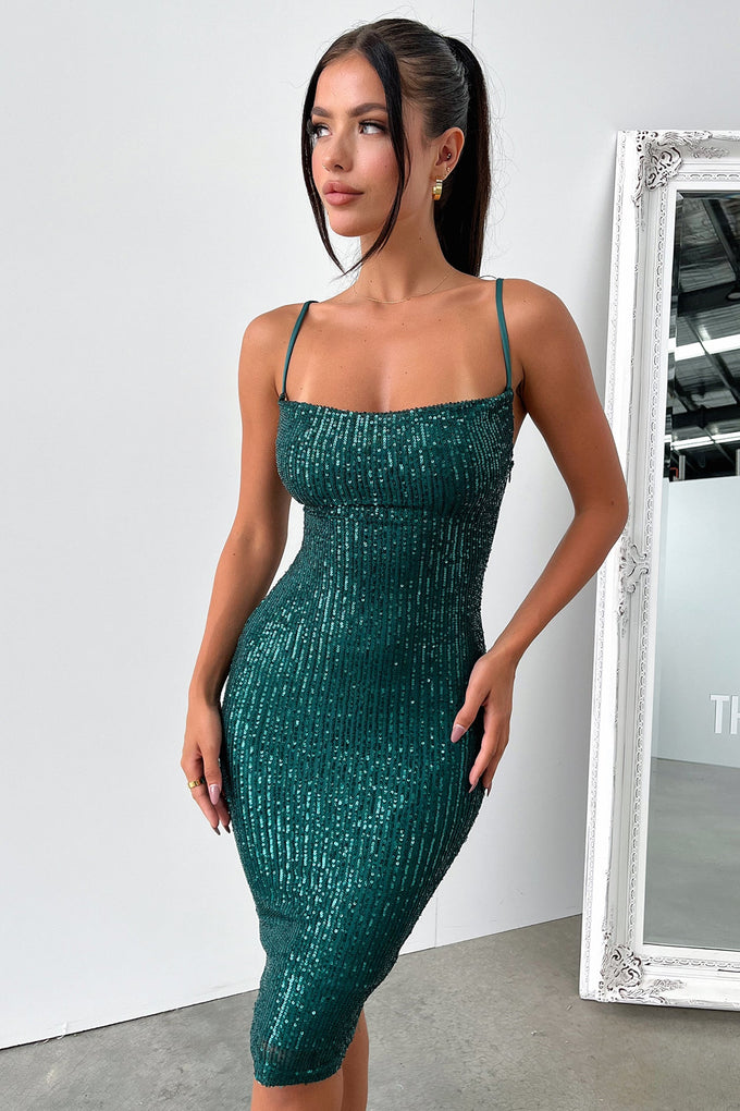 Brylee Midi Dress - Emerald Sequin